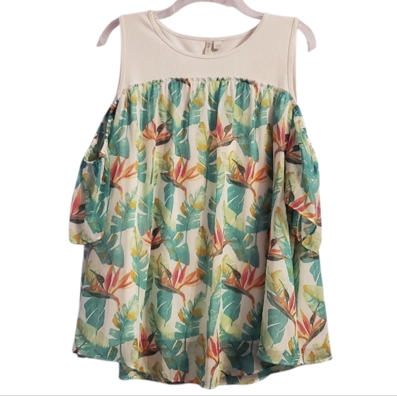 Cato Women's Tropical Print Cold Shoulder Top Blouse 22/24W - Picture 1 of 5